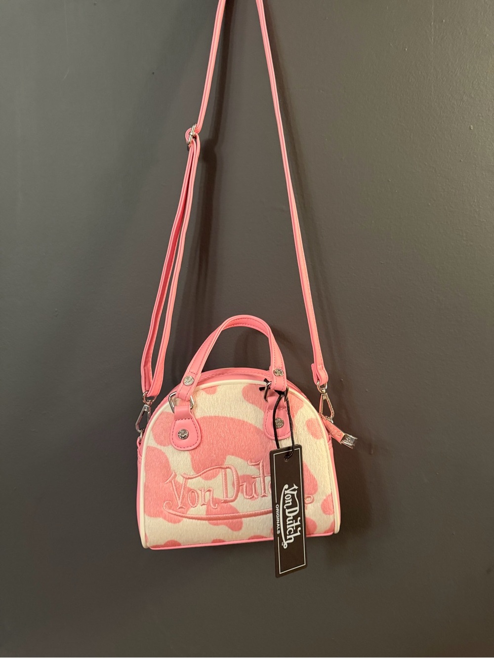 Von Dutch Pink Camouflage Mini Dome Crossbody Bag